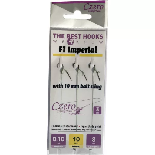 Czero Fishing F1 Imperial 12-es 0,1 mm 8 cm fonott 10 mm csalitüskés szakállas előkötött horog 3 db/csomag