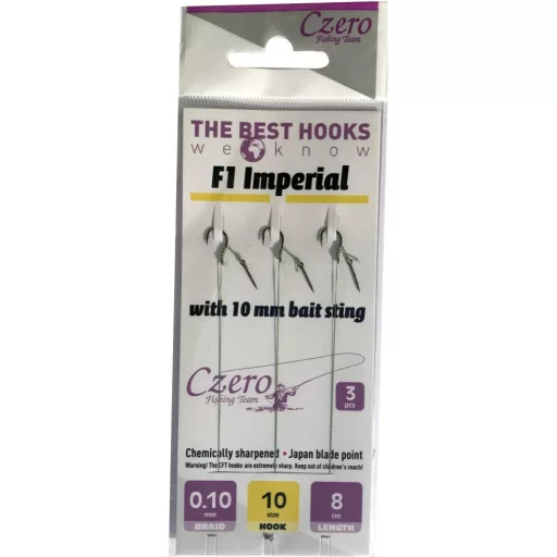 Czero Fishing F1 Imperial 12-es 0,1 mm 8 cm fonott 10 mm csalitüskés szakállas előkötött horog 3 db/csomag