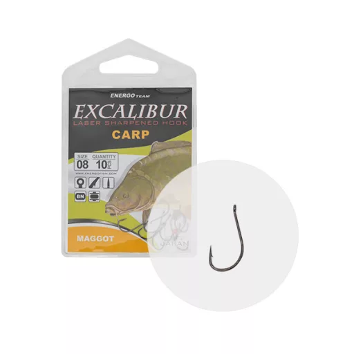 Excalibur Carp Maggot NS 6-os fekete füles szakállas horog