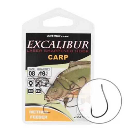 Excalibur Carp method feeder NS 4-es füles szakállas horog