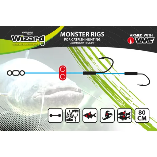 Wizard Monster Surface Livebait dupla Mono 9/0+11/0 Round ragadozóhalas szerelék