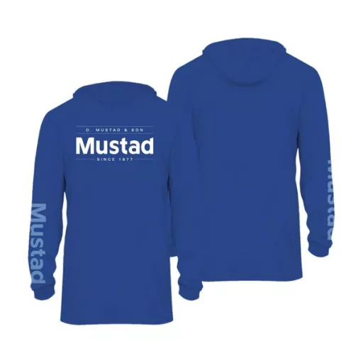 Mustad Brand UV Repreve+spandex kapucnis hosszú ujjú kék S pulóver