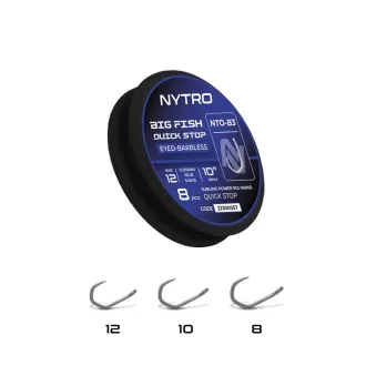   Nytro NTO-B3 Big Fish 8-as 0,3 mm 25 cm gyorsstopperes szakáll nélküli előkötött horog 8 db/csomag
