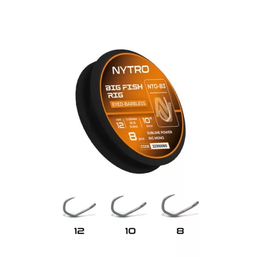 Nytro NTO-B3 Big Fish 8-as 0,3 mm 25 cm szakáll nélküli előkötött horog 8 db/csomag