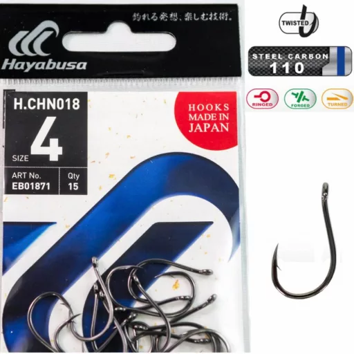 Hayabusa Chno BN 04 18-as fekete nikkel füles szakállas horog 15 db/csomag