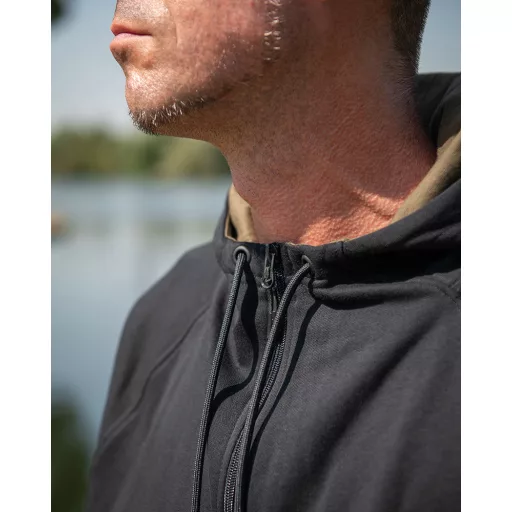 Fox Collection Zipped kapucnis cipzáras fekete 3XL pulóver