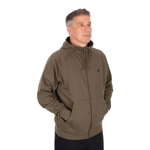 Fox Collection Zipped kapucnis cipzáras zöld 3XL pulóver