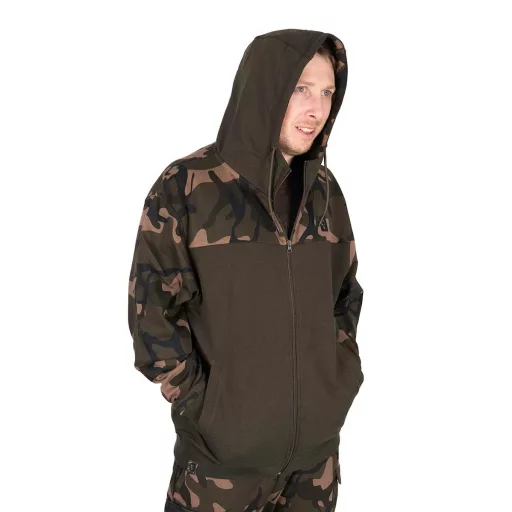 Fox LW Split Zip kapucnis khaki-terepmintás XL pulóver
