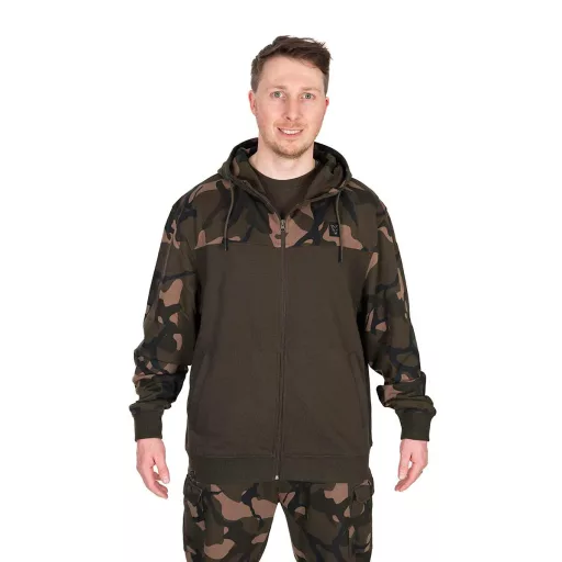 Fox LW Split Zip kapucnis khaki-terepmintás 2XL pulóver