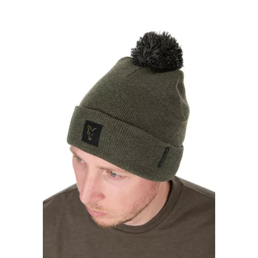 Fox Collection Bobble zöld-fekete bojtos téli sapka UNI