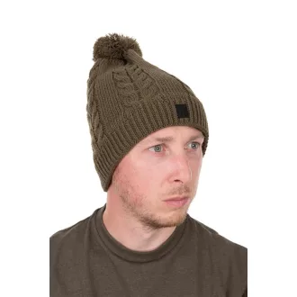 Fox Knitted Bobble khaki bojtos téli sapka UNI