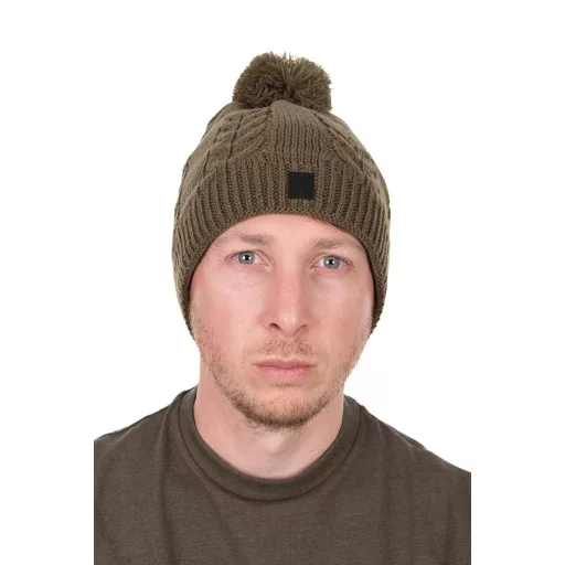 Fox Knitted Bobble khaki bojtos téli sapka UNI