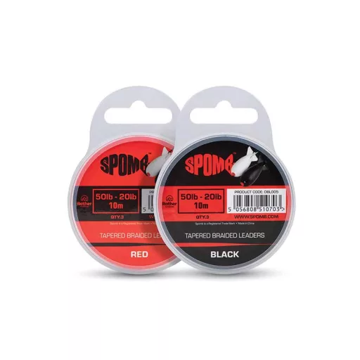 Spomb Tapered Braided Leaders 0,20–0,38 mm 3 × 10 m piros felvastagodó fonott dobóelőke