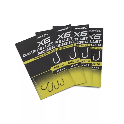 Matrix X6 Carp Pellet Rigger 14-es füles szakáll nélküli horog