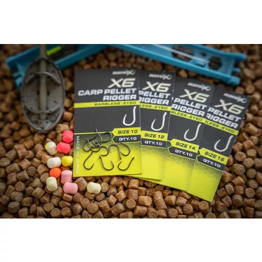 Matrix X6 Carp Pellet Rigger 12-es füles szakáll nélküli horog