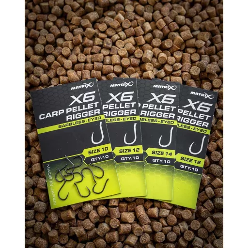 Matrix X6 Carp Pellet Rigger 12-es füles szakáll nélküli horog