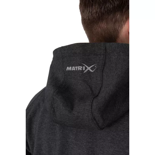 Matrix Zip kapucnis sötét melírozott szürke M pulóver