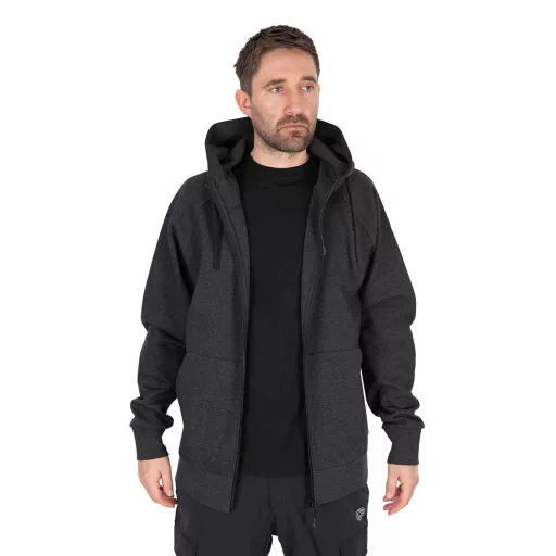 Matrix Zip kapucnis sötét melírozott szürke XL pulóver