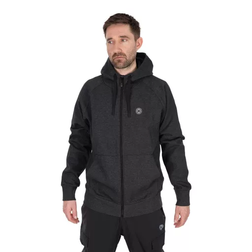 Matrix Zip kapucnis sötét melírozott szürke 2XL pulóver
