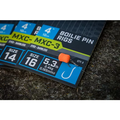 Matrix MXC-3 0,165 mm 4" 10 cm Boilie Pin 16-os szakáll nélküli előkötött horog 8 db/csomag