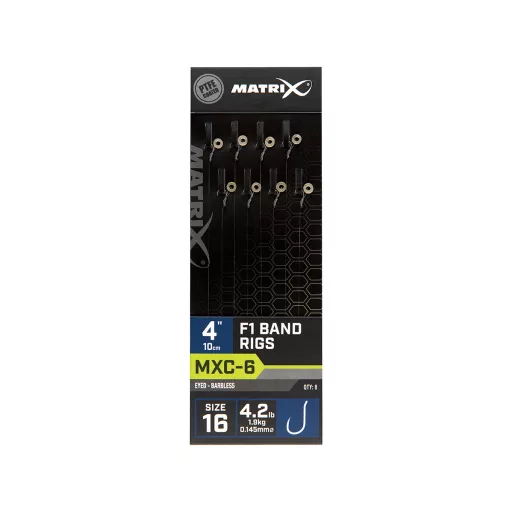 Matrix MXC-6 0,145 mm 4" 10 cm F1 Band 16-os szakáll nélküli előkötött horog 8 db/csomag