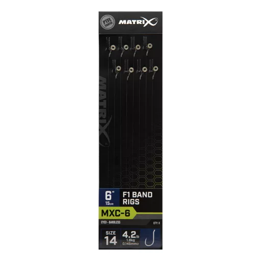 MXC-6  Size 14 Barbless / 0.145mm / 6 (15cm) F1 Band - 8pcs