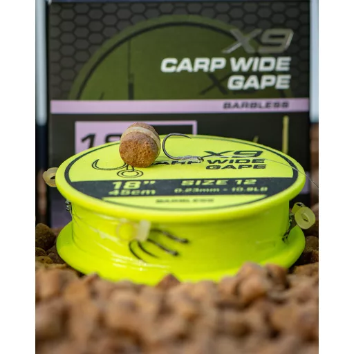 Matrix X9 Carp Wide Gape 14-es 0,2 mm 45 cm csaligyűrűs előkötött horog