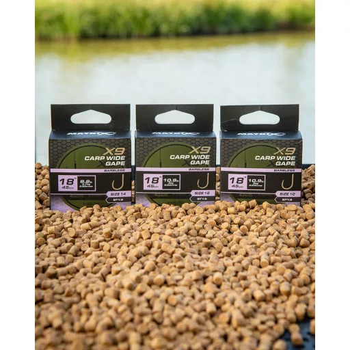 Matrix X9 Carp Wide Gape 14-es 0,2 mm 45 cm csaligyűrűs előkötött horog