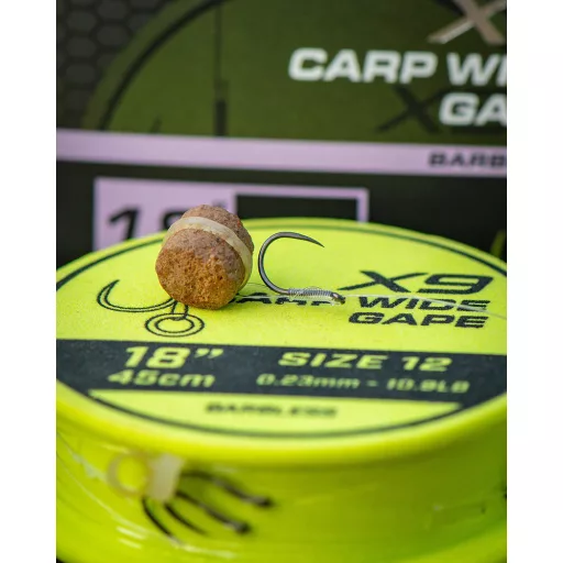 Matrix X9 Carp Wide Gape 12-es 0,23 mm 45 cm csaligyűrűs előkötött horog