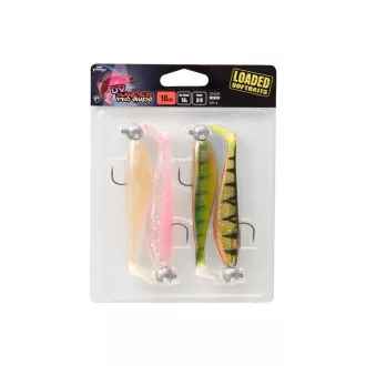   Fox Rage Zander Pro Shad jigfejjel szerelt vegyes UV: Pearl, Pink Candy, Perch, Stickleback 7 cm 5 g-os jigfejjel 4 db/csomag gumihal