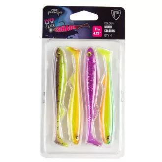   Fox Rage Slick Shad vegyes színű vegyes UV: Pink Candy, Perch, Dark Oil, Pearl 11 cm 4 db/csomag gumihal