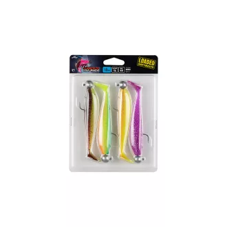   Fox Rage Zander Pro Shad jigfejjel szerelt vegyes UV: Green Pumpkin, Blue Back, Sun Dance, Purple Rain 12 cm 12 g-os jigfejjel 4 db/csomag gumihal