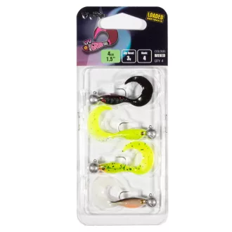   Fox Rage Micro Grub Mixed Colour Loaded Lure Pack vegyes UV: Nightmare, Chartreuse Ayu, Lemon Tiger, Hot Olive 3 g-os jigfejjel 4 db/csomag twister