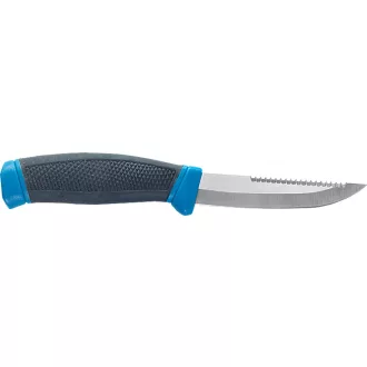 Jaxon 22 cm fekete–kék fogazott pengehátú horgászkés