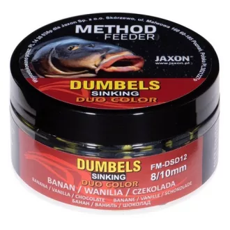   Jaxon Dumbels Duo Color Sinking Method Feeder Banana Vanilla Chocolate (banán-vanília-csoki) 8/10 mm 50 g wafter csali