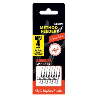   Jaxon Method Feeder Iseama 8-as 0,22 mm 10 cm monofil hajszálelőkés szakállas előkötött horog 8 db/csomag
