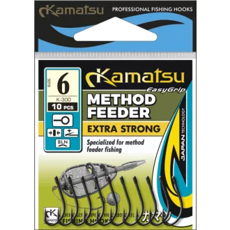   Kamatsu method feeder extra erősített fekete nikkel 8-as füles szakállas horog