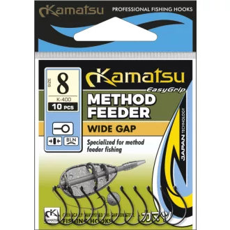   Kamatsu method feeder wide gap fekete nikkel 14-es füles szakállas horog