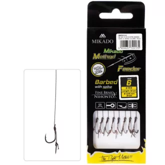   Mikado Method Feeder Chinu 12-es 0,12 mm 10 cm fonott csalitüskés szakállas előkötött horog 8 db/csomag