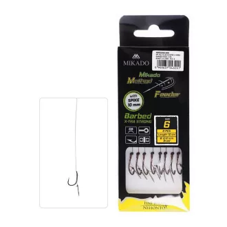   Mikado Method Feeder Xtra Strong 12-es 0,12 mm 10 cm fonott csalitüskés szakáll nélküli előkötött horog 8 db/csomag