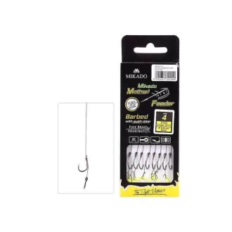   Mikado Method Feeder Xtra Strong 10-es 0,12 mm 10 cm fonott csalitüskés szakállas előkötött horog 8 db/csomag