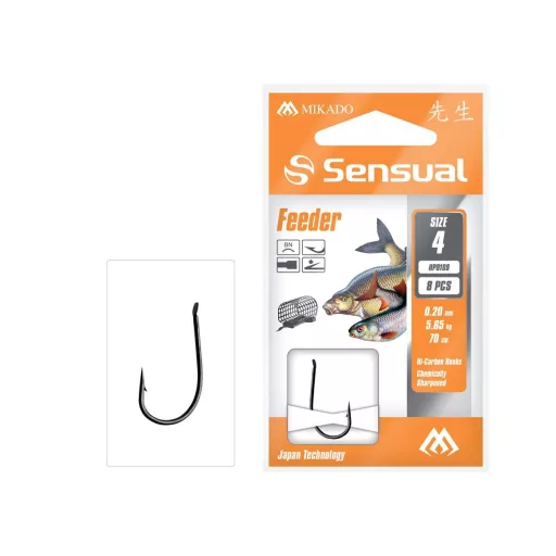Mikado Sensual Feeder 9109 10-es 0,14 mm 70 cm szakállas előkötött horog 8 db/csomag