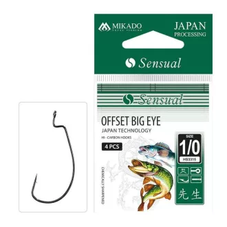   Mikado Sensual Offset Big Eye 1/0-s fekete nikkel szakállas offset horog 4 db/csomag
