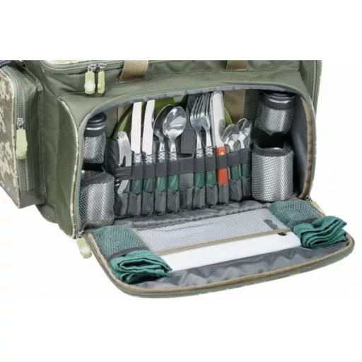 Mivardi CamoCode Dinning Thermo és Étkészlet hőszigetelt terepszínű/zöld horgásztáska 47 × 25 × 30 cm
