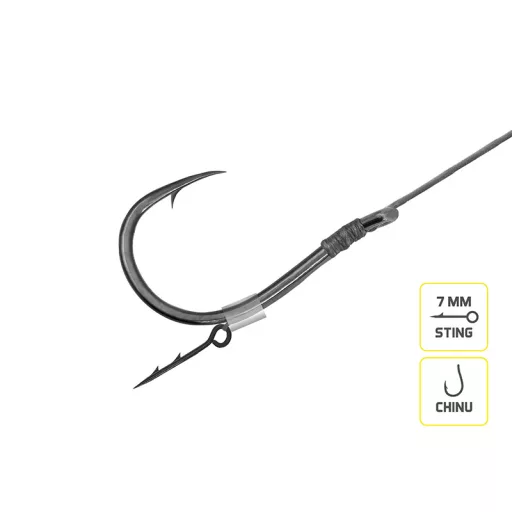 Delphin Braided Sting Chinu 6-os 0,2 mm 12 cm szakállas előkötött horog 10 db/csomag