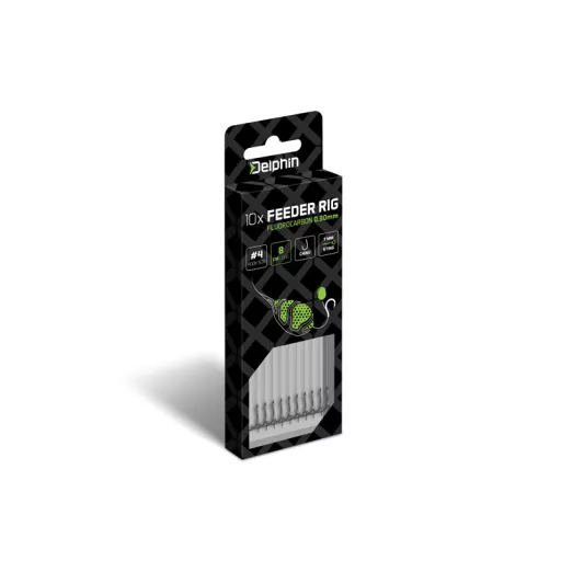 Delphin Fluoro Sting Chinu 4-es 0,3 mm 8 cm szakállas előkötött horog 10 db/csomag