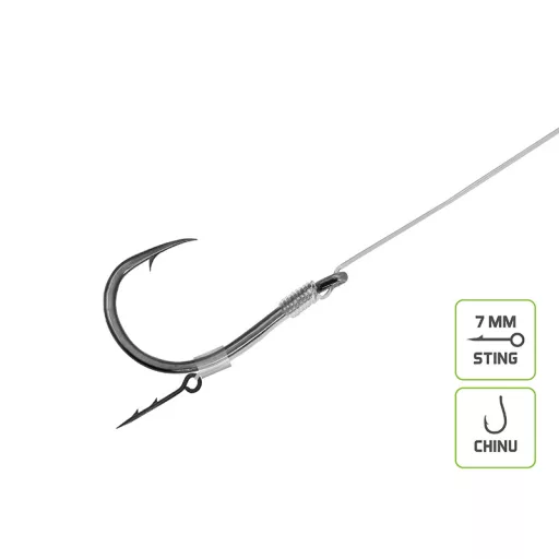 Delphin Fluoro Sting Chinu 6-os 0,26 mm 12 cm szakállas előkötött horog 10 db/csomag