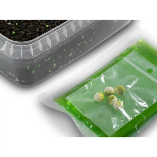 Delphin Pellet Box Reaxe Ready&go Fokhagyma–vajsav + Booster+ Waft 10 mm 400 g + 120 ml etetőpellet