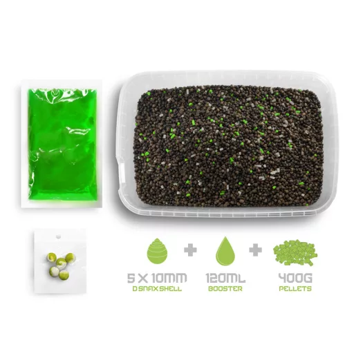 Delphin Pellet Box Reaxe Ready&go Fokhagyma–vajsav + Booster+ Waft 10 mm 400 g + 120 ml etetőpellet