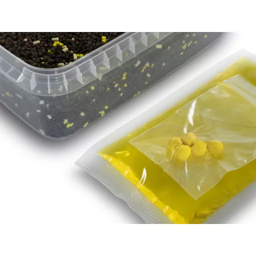 Delphin Pellet Box Reaxe Ready&go Kukorica–anannász + Booster+ Waft 10 mm 400 g + 120 ml etetőpellet